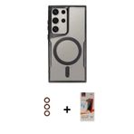 ieg™ Galaxy S23 Ultra Kılıf Yadigar Klasik Özel Seri - Siyah AutoKit 5in1 Fiber Hayalet Cam Ekran Ko