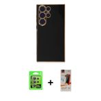 ieg™ Galaxy S23 Ultra Kılıf Yankı Serisi - Siyah AutoKit 5in1 Fiber Hayalet Cam Ekran Koruyucu + Lil