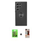 ieg™ Galaxy S23 Ultra Kılıf Yörünge Çizgi - Siyah AutoKit 5in1 Fiber Hayalet Cam Ekran Koruyucu + Ye