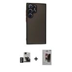 ieg™ Galaxy S24 Ultra Kılıf Ahenk Çizgi Serisi - Siyah Bilvis Hayalet Cam Ekran Koruyucu + Derin Mor