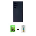 ieg™ Galaxy S24 Ultra Kılıf Ahenk Serisi - Siyah Polymer Nano Ekran Koruyucu + Sarı Raze Metal Kamer
