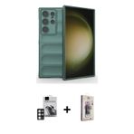 ieg™ Galaxy S24 Ultra Kılıf Atlas Koleksiyonu - Siyah Bilvis 3D Cam Ekran Koruyucu + Pembe PVD Metal
