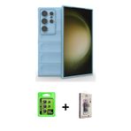 ieg™ Galaxy S24 Ultra Kılıf Atlas Koleksiyonu - Siyah Bilvis 3D Cam Ekran Koruyucu + Sarı Raze Metal
