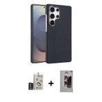ieg™ Galaxy S24 Ultra Kılıf Doruk Serisi - Siyah Bilvis Hayalet Cam Ekran Koruyucu + Gold Bilvis Tit