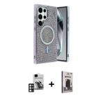 ieg™ Galaxy S24 Ultra Kılıf Eksen Çizgi - Siyah Bilvis Hayalet Cam Ekran Koruyucu + Pembe PVD Metal
