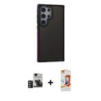 ieg™ Galaxy S24 Ultra Kılıf Eksen Işık - Siyah AutoKit 5in1 Fiber Polymer Nano Ekran Koruyucu + Deri