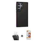ieg™ Galaxy S24 Ultra Kılıf Eksen Işık - Siyah AutoKit 5in1 Fiber Polymer Nano Ekran Koruyucu + Şeff