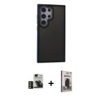 ieg™ Galaxy S24 Ultra Kılıf Eksen Işık - Siyah Bilvis Hayalet Cam Ekran Koruyucu + Gold PVD Metal Ka
