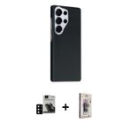 ieg™ Galaxy S24 Ultra Kılıf Kozmos Klasik Prime - Siyah Bilvis 3D Cam Ekran Koruyucu + Siyah PVD Met