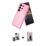 ieg™ Galaxy S24 Ultra Kılıf Nova Asil Prime - Siyah Bilvis Hayalet Cam Ekran Koruyucu + Pembe PVD Me