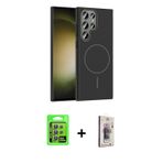 ieg™ Galaxy S24 Ultra Kılıf Siluet Doku Özel Seri - Siyah Bilvis 3D Cam Ekran Koruyucu + Gri Raze Me