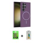 ieg™ Galaxy S24 Ultra Kılıf Siluet Doku Özel Seri - Siyah Polymer Nano Ekran Koruyucu + Mor Raze Met