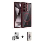 ieg™ Galaxy S24 Ultra Kılıf Yadigar Asil Koleksiyonu - Siyah Bilvis 3D Cam Ekran Koruyucu + Pembe PV