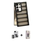 ieg™ Galaxy S24 Ultra Kılıf Yadigar Doku Özel Seri - Siyah Bilvis 3D Cam Ekran Koruyucu + Pembe PVD