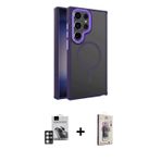 ieg™ Galaxy S24 Ultra Kılıf Yörünge Klasik - Siyah Bilvis 3D Cam Ekran Koruyucu + Pembe PVD Metal Ka
