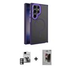 ieg™ Galaxy S24 Ultra Kılıf Yörünge Klasik - Siyah Bilvis Hayalet Cam Ekran Koruyucu + Pembe PVD Met