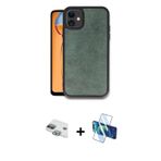 ieg™ iPhone 11 Kılıf Kıvılcım Işık Serisi - Siyah 3D Antistatik Cam Ekran Koruyucu + Yeşil Pers Alüm