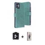 ieg™ iPhone 11 Kılıf Siluet Işık Serisi - Siyah Bilvis 3D Cam Ekran Koruyucu + Yeşil PVD Metal Kamer