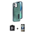 ieg™ iPhone 11 Kılıf Yörünge Işık Serisi - Siyah 34D Hayalet Izgaralı Cam + Yeşil PVD Metal Kamera L