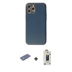 ieg™ iPhone 12 Pro Max Kılıf Ahenk Işık - Siyah Bilvis Hayalet Cam Ekran Koruyucu + Yeşil Renkli Kam
