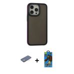 ieg™ iPhone 13 Pro Max Kılıf Eksen Işık - Siyah 18D Cam Ekran Koruyucu + Yeşil Renkli Kamera Lens Ko