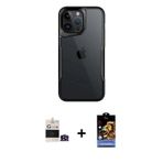 ieg™ iPhone 14 Pro Max Kılıf Akış Çizgi Koleksiyonu - Siyah Buffer Hayalet Cam Ekran Koruyucu + Deri