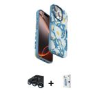 ieg™ iPhone 15 Pro Kılıf Siluet Doku - Siyah Bilvis 0.18mm Plus Cam Ekran Koruyucu + Lacivert Raze M