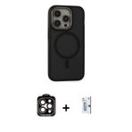 ieg™ iPhone 15 Pro Max Kılıf Ahenk Form Serisi - Siyah Bilvis 0.18mm Plus Cam Ekran Koruyucu + Turun