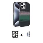 ieg™ iPhone 15 Pro Max Kılıf Doruk Serisi - Siyah Bilvis 0.18mm Plus Cam Ekran Koruyucu + Gümüş PVD