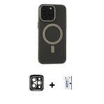 ieg™ iPhone 15 Pro Max Kılıf Yadigar Işık - Siyah Bilvis 0.18mm Plus Cam Ekran Koruyucu + Gri PVD Me