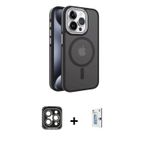 ieg™ iPhone 15 Pro Max Kılıf Yörünge Klasik - Siyah Bilvis 0.18mm Plus Cam Ekran Koruyucu + Gri PVD