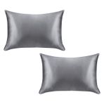 ieron İpek yastık kılıfı, saç ve cilt için, 50 x 75 cm, saten yastık kılıfı, 1 çift, çift taraflı, gizli fermuarlı doğal ipek yastık kılıfı, yumuşak, nefes alır, düz, koyu gri