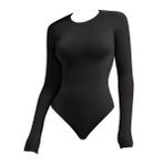 ieron Kadınlar için uzun kollu tulum, dar kesim, çok elastik, yumuşak spor kıyafeti, tanga, balıkçı yaka bodysuit uzun kollu streç spor kıyafeti kış için, siyah, beden M