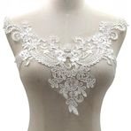 ieron V yakalı beyaz dantel aplikasyonu, çiçek desenli, gelin takısı, düğün, dantel motif, dikiş, salıncak, el işi, kostüm, kıyafet için