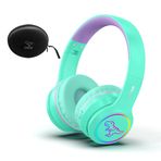 IFECCO Mikrofonlu Kablosuz Çocuk Erkek Kulaklığı, Sevimli Işıklı Dinozor Çocuk Bluetooth Kulaklıkları Okul Seyahati için Ses Sınırlayıcı, 3-12 yaş için Erkek Çocuk Hediyeleri