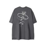 IFIKK 100% Pamuk Erkekler T-Shirt Karikatür Desen Gevşek T Shirt Unisex Kısa Kollu Harajuku Punk Tops, 11, L