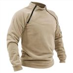 IFIKK Erkek taktik kazak, gündelik, askeri sweatshirt, polar ceket, dik yaka, kazak, tek renkli, rüzgar geçirmez kıyafet, Haki., XL