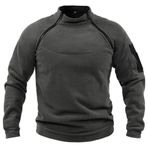 IFIKK Erkek taktik kazak, gündelik, askeri sweatshirt, polar ceket, dik yaka, kazak, tek renkli, rüzgar geçirmez kıyafet, Koyu gri., S