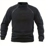 IFIKK Erkek taktik kazak, gündelik, askeri sweatshirt, polar ceket, dik yaka, kazak, tek renkli, rüzgar geçirmez kıyafet, Siyah, L