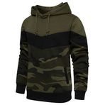 IFIKK Erkek Yama İşi Kapüşonlu Sweatshirt Kapüşonlu Giyim Günlük Bol Polar Sıcak Sokak Giyim Erkek Moda Sonbahar Kış Dış Giyim, Kamuflaj, XL