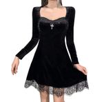 IFIKK Kadın Elbisesi Yazlık Mini Elbise Kadın Klasik Gotik Elbise Kostüm Vintage Steampunk Etekler Punk Elbise Uzun Kollu Swing Cosplay Kostüm Faşing Karnaval Parti, Siyah, L