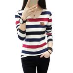 IFIKK Kadın tişörtü, kadın üst giyim, kadın tişörtü, kışlık, uzun kollu gömlek, moda, Poleras De Mujer çizgili tişört, Kırmızı, M