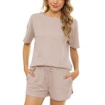 IFIKK Leopar Ev Giyim Takım Elbise Kadın İlkbahar Günlük Tişört İpli Eşofman Altı Salon Giyim Pijama Takımları Elastik Pijama, B12, M