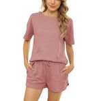 IFIKK Leopar Ev Giyim Takım Elbise Kadın İlkbahar Günlük Tişört İpli Eşofman Altı Salon Giyim Pijama Takımları Elastik Pijama, B16, M