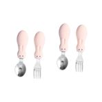 ifundom 2 Takım eğitim yemek kaşığı bebek eşyaları kaşık çatal çelik besleme eğitim kaşığı sofra takımı kendi kendini besleyen çatal bıçak takımı bebek duş hediyesi Paslanmaz çelik beyaz