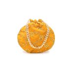 IGH El Yapımı Kadın Kadife İşlemeli Potli Çanta | Hint İpli Çanta Düğün ve Partiler için Yeşil Etnik El Çantası 1 Adet, Sarı, Yellow Pack of 1 Pcs