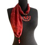 Iğne Oyalı Ebru Fular - Bordo - Kırmızı