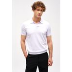 İgs Erkek Beyaz Slim Fit Dar Kalıp Polo Yaka Düz Kısa Kollu Triko Tişört