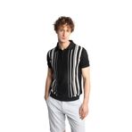 İgs Erkek Siyah Slim Fit Dar Kalıp Düğmeli Polo Yaka Desenli Kısa Kollu Triko Tişört