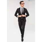 İGS Erkek Siyah Slim Fit Dar Kalıp Klasik Takım Elbise - Slim Fit Kalıp - 52